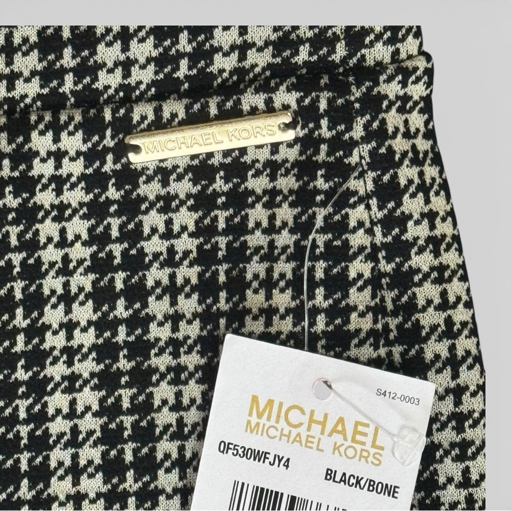 Michael Michael Kors Houndstooth Flare Pull-On Pants Stretchy L Black White NWT - Picture 6 of 9